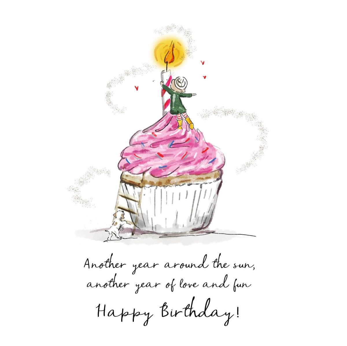 Lucy Claire Illustrations Birthday Card, Happy Birthday, Cute Cupcake Illustrated Greeting Card for Her, Sister, Friend