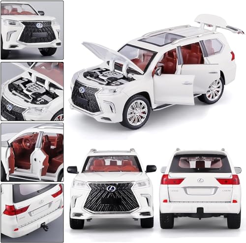 Image of Toy Cars Lexus 570 Boys Big Off-Road SUV Model Car，1 /24 Diecast Metal Car Toys ，with Lights Sound and Pull Back Toy Car，Toy Cars for Boys Age 4-7 (White)