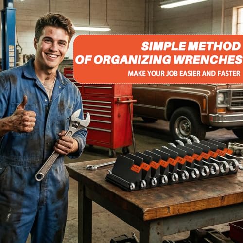 Image of 64 PCS Modular Wrench Organizer Wrench Holder, for Tool Box, Black | Wrench Tool Organizers, for Tool Drawer Storage, Wrench Storage Set, with Metric & SAE Label, for Professional Mechanics Men