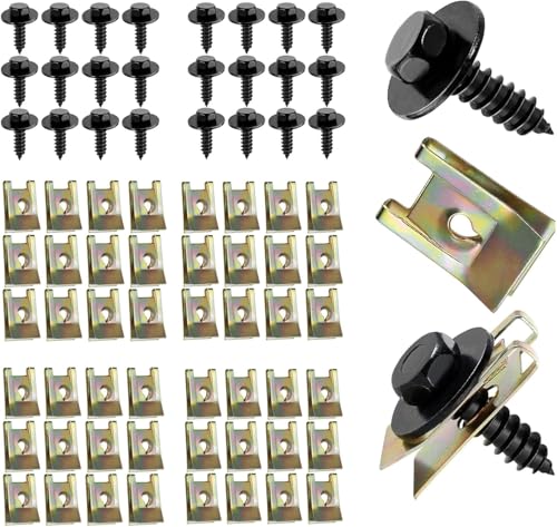 NIYATA 60Pcs Kit de Fixation Clips Vis Plaque Cache Protection Sous Moteur,Vis Carrosserie Voiture,Vis Clips Carrosserie Plastique Voiture,pour Ailes Voitures et Panneau...