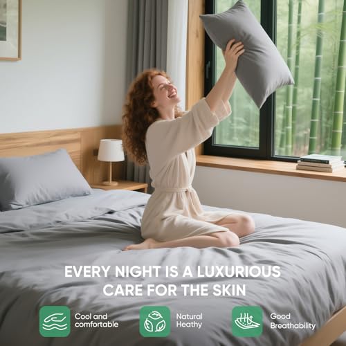 Image of TWK Real 100% Viscose Derived from Bamboo Sheets Set California King Size, Cooling & Silky Soft for Hot Sleeper, Breathable & Moisture Wicking Fabric, 18 inch Deep Pocket with Corner Straps