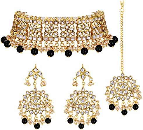 Aheli Elegant Indian Wedding Wear Faux Kundan Studded Choker Necklace with Maang Tikka Set Ethnic Fashion Jewelry for Women