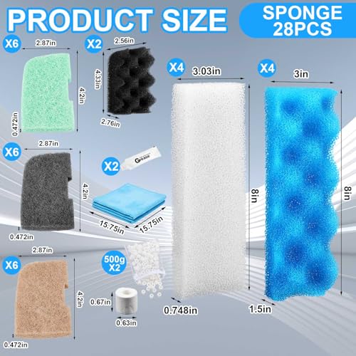 Image of Threlaco 32 Pcs Filter Media Compatible with 306 /307 Filters, Aquarium Replacement Maintenance Kit Including Biological Sponge, Ammonia /Phosphate /Nitrite Remover Pad, Aquarium Towel, Grease