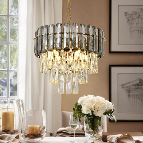 AOOCHOK Lustre moderne en cristal noir, Suspension de luxe. Petite lampe suspendue en cristal,...