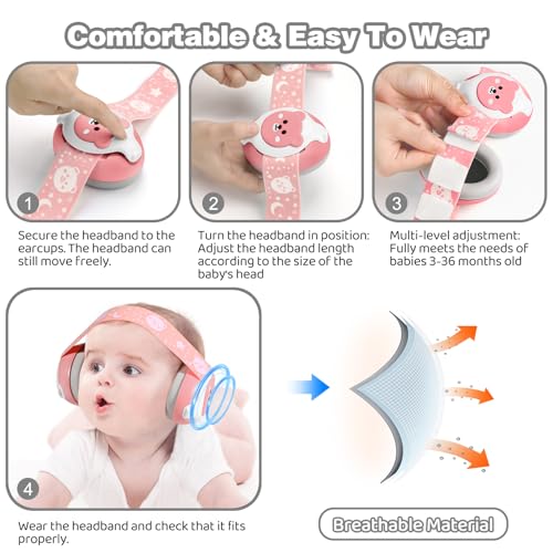 Image of YomauiYee Baby Earmuffs,Bear Infant Headphones Noise Cancelling Baby Ear Protection with Adjustable Headband Sound Proof Headphones, Travel Essentials for Travel
