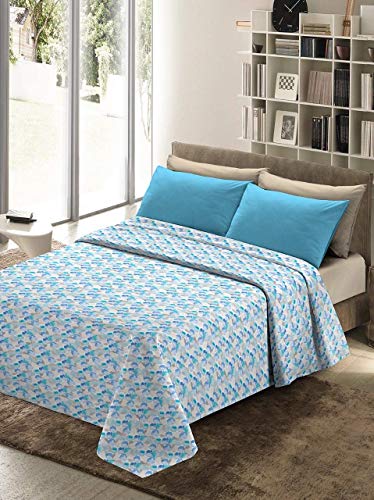 Passione per le tele Copriletto Estivo ACQUERELLO Made in Italy 100% Cotone Piquet savana. maculato 5 colori fresco, copridivano, copriletto, copritutto, telo arredo (singolo, MYKONOS BLU)