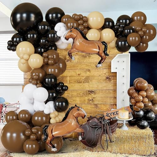 Western Balloon Arch Kit 137pcs Cowboy And Horse Balloons, Brown And Black Balloon Garland For Boy First Rodeo, Wild West Country Birthday Decorations, And Farm Fiesta Party Decorationsy