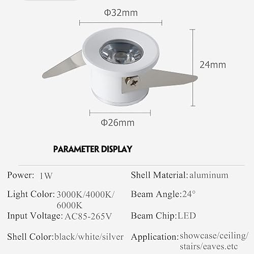 Miniatura 2 de Paquete de 2 mini focos de 1 W para interiores, exhibición de techo empotrado, para debajo del gabinete, con CA 110V220V a CC 3-12V LED Driver