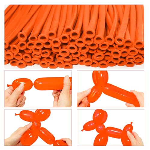 Image of LXZFCRG 260 Balloons Orange Long Balloon for Balloons Animals, Thickening Long Skinny Latex Twisting Balloon for Balloon Garland Halloween Party Suppies Birthday Wedding (Orange)
