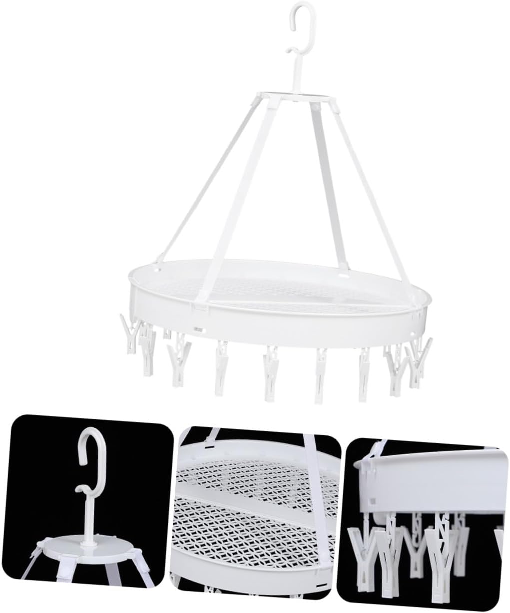 Ciieeo Windproof Folding Underwear Drying Hanger Rack Single-Layer White Clothes Drying Hook for Socks Towels Bras Balcony Laundry Storage