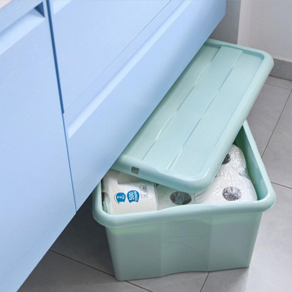Scatola Contenitore con Coperchio e 4 Ruote Grande Box Portaoggetti 80LT STORAGE Salvaspazio Sovrapponibile 60x40x45 Organizer Multiuso organizzazione Casa Bagno Ufficio (NERO)