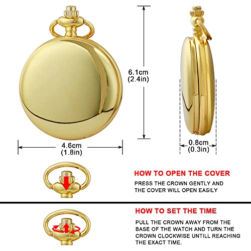 Image of Tiong Smooth Vintage Pocket Watch with Chain Roman Numerals Scale(Gold)
