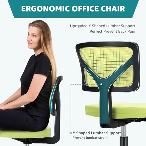 Image of OLIXIS Armless Office Chair, Ergonomic Desk Chair with Wheels, Mesh Back, Removable Washable Foam Cushion, Height Adjustable Rolling Swivel Chairs for Small Space, Home, Office, Green