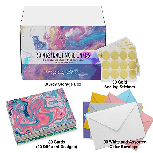 Dessie 30 Abstract Blank Cards and Envelopes - 30 Different 4x6 Inch Blank Note Cards w/Colorful Envelopes & Gold Seals. Assorted Greeting Cards For All Occasions. - Thumbnail 5