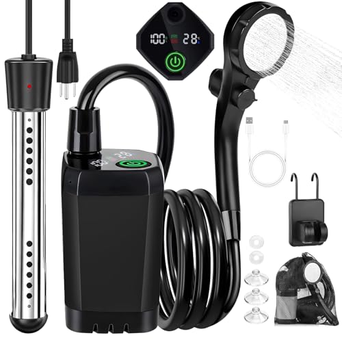 COOLIGO Douche de Camping avec Chauffe-eau, Douche de Camping Rechargeable 6000mAh avec Chauffe-eau à Immersion 2000W, Écran LED, Douche Extérieure...