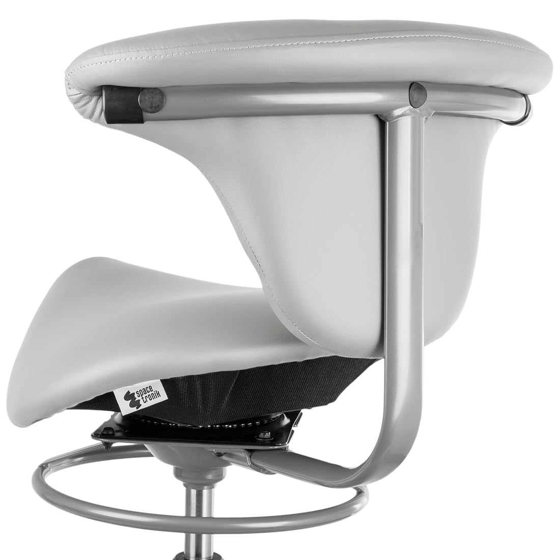 Spacetronik Tabouret de Selle Ergonomique avec Dossier Réglable – Siège Pivotant à 360° Indépendant – Hauteur Réglable 49–58 cm – Tabouret Professionnel à roulettes pour Bureau, Salon, Spa (Blanc)