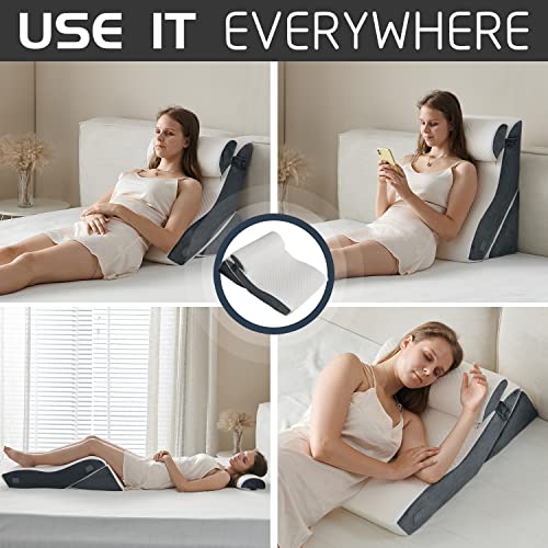 Qirroboni 3Pcs Orthopedic Bed Wedge Pillow Set, Adjustable Pillows For Neck, Back And Leg Pain Relief Comfortable & Post Surgery Foam - Heartburn, Anti Snoring, Acid Reflux & Gerd Sleeping Light Grey #TOP5