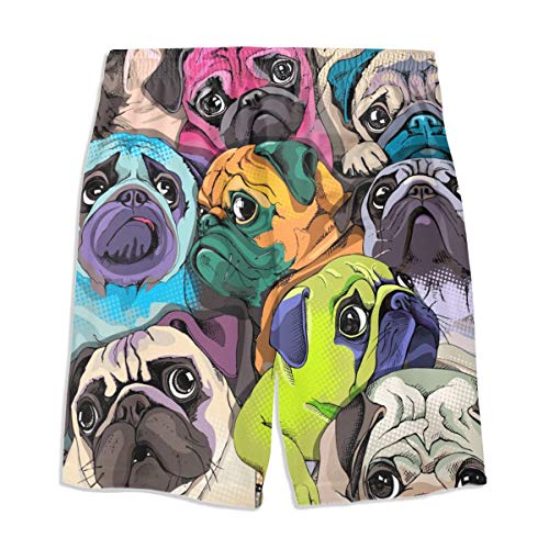 Colorful Pug Dogs Teens Swim Trunks 20" Stretch Quick Dry Swimwear Surf Board Beach Shorts Summer3