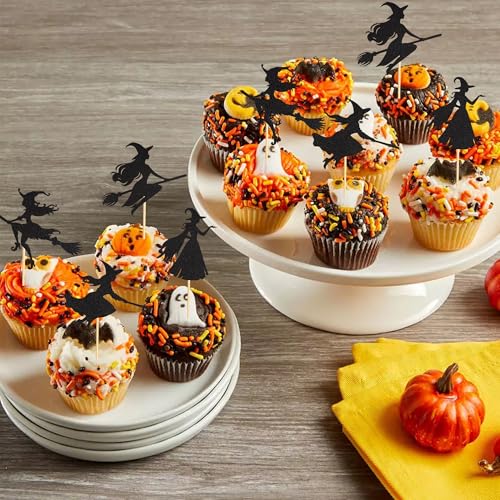 Arthsdite 24pcs Halloween Witch Cupcake Toppers, Black, Plastic, Cake Decoration, Cupcake Toppers, Halloween Theme - Image 4