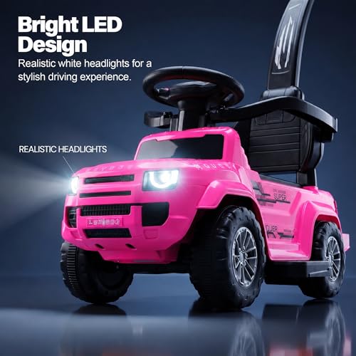 Image of Baybee Ride on Cars for Kids | Baby Push Ride ons Toys Car with Parental Handle & Safety Guardrail | Baby Toy Car with Backrest, Light & Music | Outdoor Kids Cars for 1 to 3 Years (Rover Pro Pink)