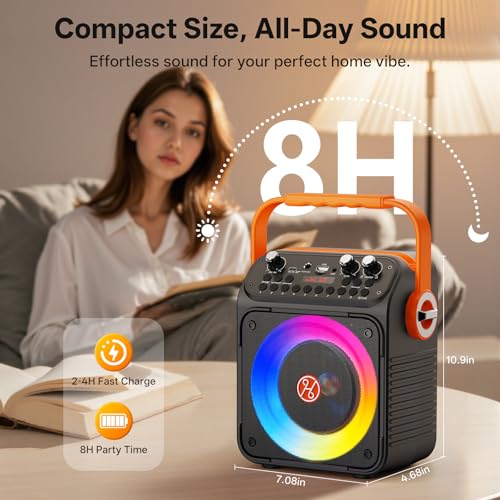 Image of Karaoke Machine, Portable Bluetooth Karaoke Speaker with 2 Wireless Microphones for Adults, PA System with Echo Adjustment, LED Lights, Supports USB /TF /REC /FM /AUX, for Home Party, Outdoor