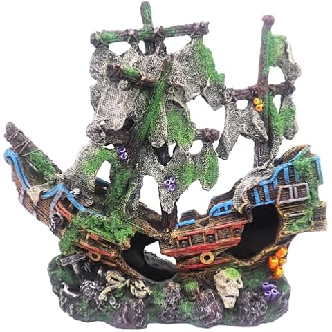 Ulifery Aquarium Boat Shipwreck Sunken Pirate Ship Resin Fish Tank Decorations Aircraft Carrier for Betta Super Large XXL for 55-75 Gallon Tank Cover