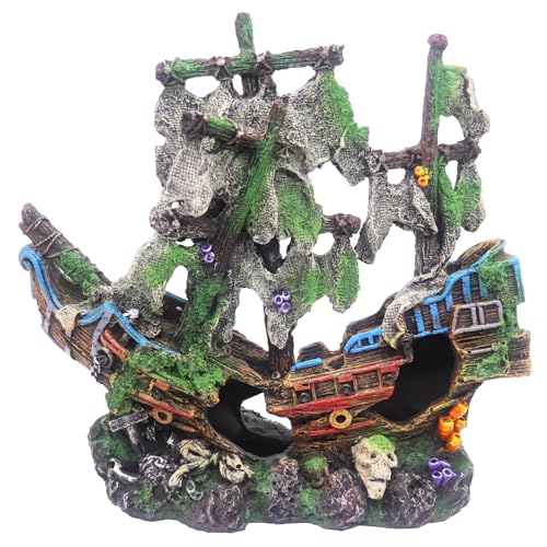 Image of Ulifery Aquarium Boat Shipwreck Sunken Pirate Ship Resin Fish Tank Decorations Aircraft Carrier for Betta Super Large XXL for 55-75 Gallon Tank