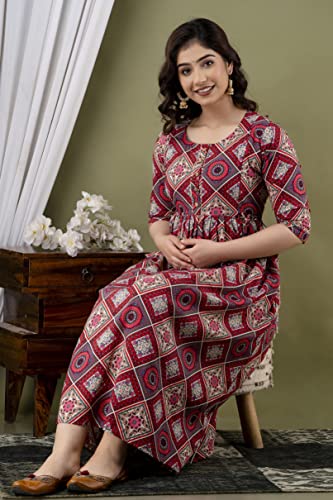 Image of JAIPURFAME Maternity Feeding Kurti with Zipper | Cotton Floral Printed Pregnancy & Nursing Dress | Comfortable & Stylish Maternity Wear for Women | Breastfeeding Kurta with Zipper | Soft & Elegant