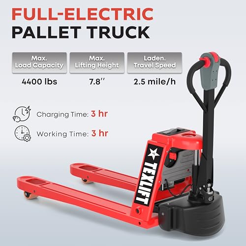 Image of Full Electric Forklift Walkie Pallet Stacker 3300 Lb Capacity 138 Inch Lifting Height and Full Electric Power Pallet Jack 4400 Lb Capacity 48 inch L x 27 inch W Fork Size