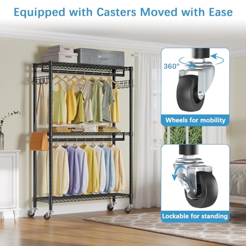 Vipek V12 Heavy Duty Rolling Garment Rack 3 Tiers Adjustable Wire Shelving Clothes Rack thumb #5