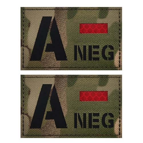 2 PCS EmWoot Blood Type A- NEG Patches IR Infrared Reflective Patches Tactical Morale Patch Laser Cut Patch Hook and Loop(3×2 inch CP Black)