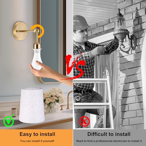 Image of Battery Operated Wall Sconce Set of Two,Modern Gold Rechargeable Wall Lights with RGB Bulb and Remote Control, 270Rotation Dimmable Battery Powered Wireless Wall lamps for Bedroom Living Room