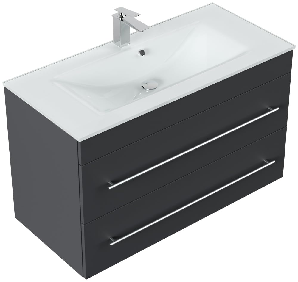 Badmöbel Vitro 1000 mit Glaswaschbecken SoftClose Farbe Grafit