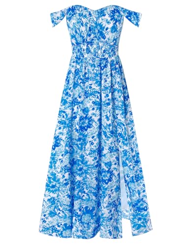 Image of GRACE KARIN 2026 Women's Summer Floral Wedding Guest Dress,Beach Flowy A Line Maxi Off Shoulder Bridesmaid Dresses