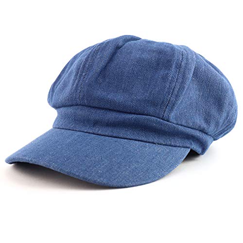 Women's Lightweight 100% Cotton Soft Fit Newsboy Cap with Elastic Back - Denim