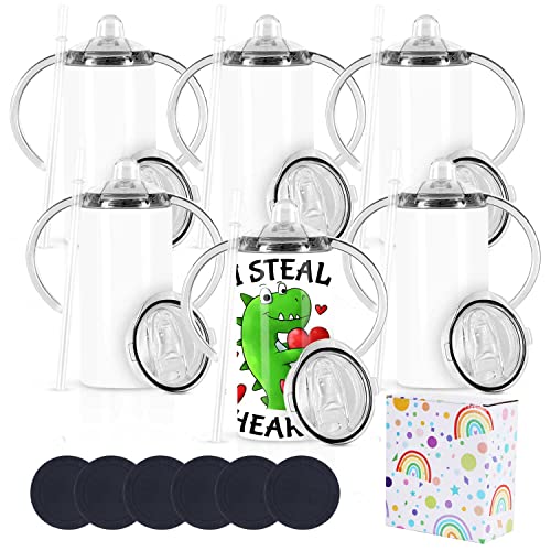 Wzaytia 12 Oz Sublimation Sippy Cup 6 Pack Kids Sublimation Sippy Tumblers Stainless Steel Todder Water Bottle