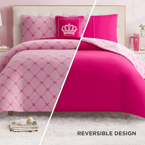 Image of Juicy Couture Plush Reversible Trellis Link 3-Piece Twin /Twin XL Comforter Set with Decorative Pillow, Pink
