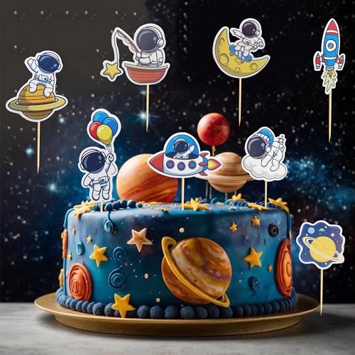 Arthsdite Cupcake-Aufsätze mit Weltraum-Astronauten-Motiv, Rakete, Planet, Ausflug zum Mond, Cupcake-Picks, Dekorationen für Babyparty, Jungen, Mädchen, Geburtstag, Weltraum, Motto-Party,