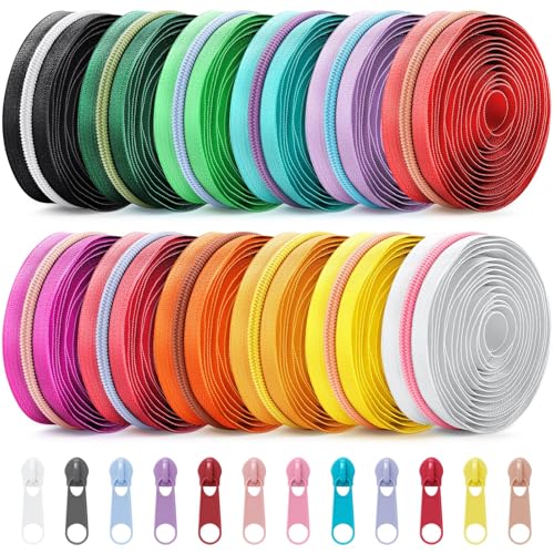 Solsew 12 Pcs 36 Yards Colourful Zippers for Sewing #5 Nylon Contrasting Colors Assorted Zipper by the Yard with 120 Sliders for Women Men DIY Tailor Bag Garment Crafts Supplies (Bright Color)