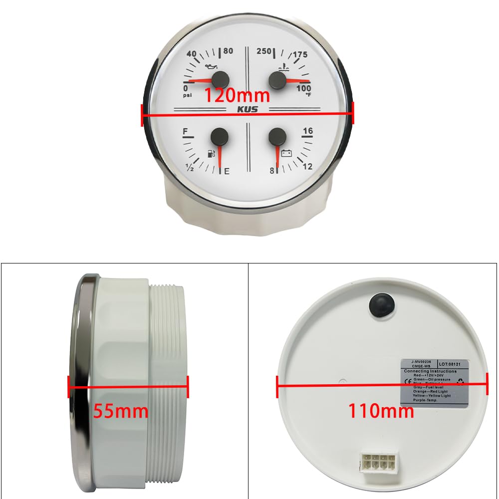 ELING Tachimetro GPS Multifunzione 12V 85mm – Con Retroilluminazione, Sensori Temperatura Acqua, Livello Carburante, Pressione Olio E Voltmetro