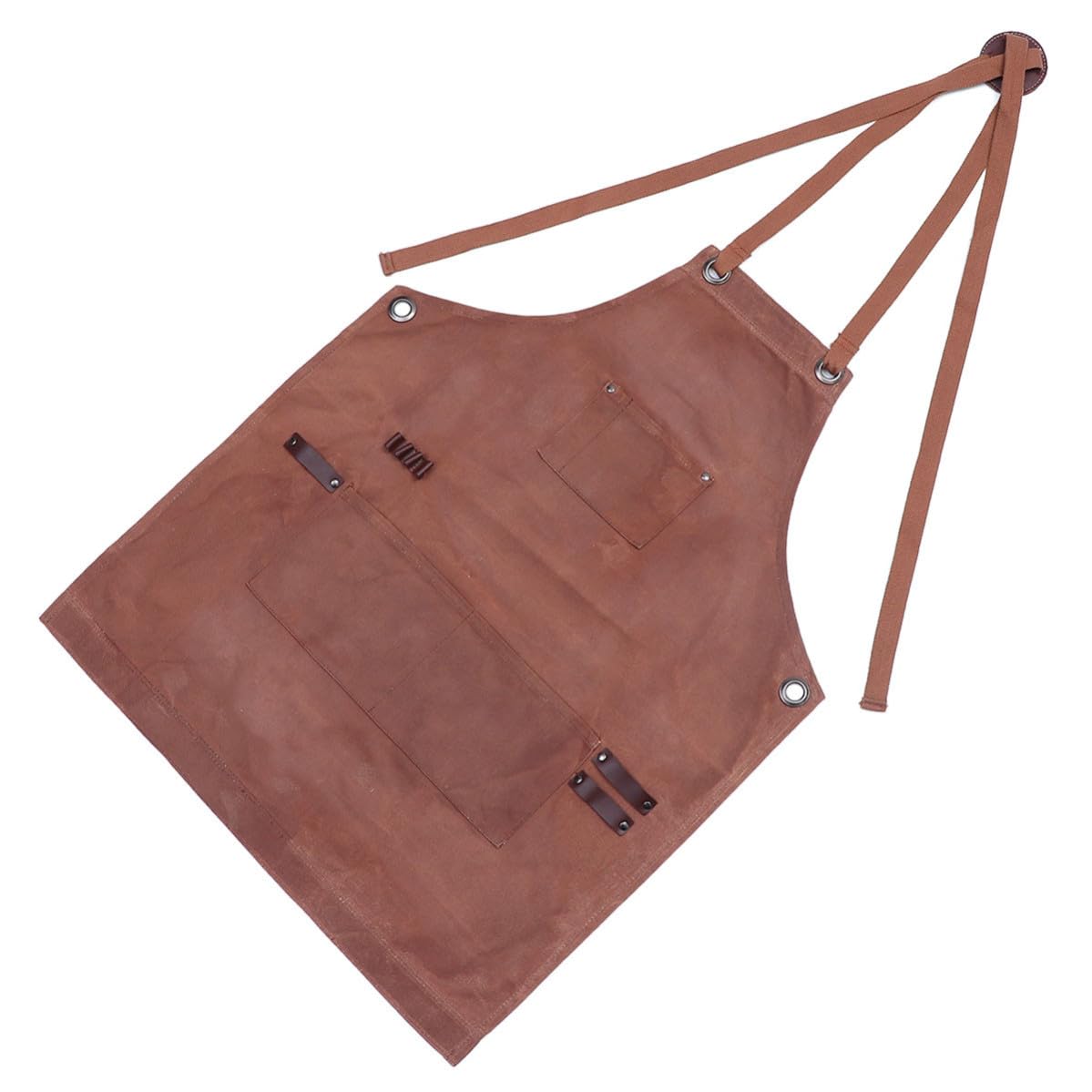 Arbeitsschürze aus Gewachstem Canvas Holzbearbeitungsschürze mit Werkzeugtaschen Gekreuzten Trägern Am Rücken Khaki für Männer Auto Mechaniker Gartenarbeit und Tischler