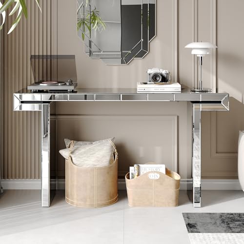 Goujxcy Silver Mirrored Console Table Luxury Entryway Table, Modern Sparkling
