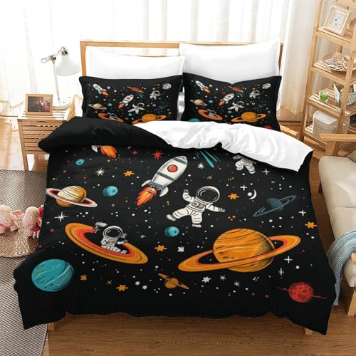 Housse de couette astronautes microfibre lit double sans repassage - 3