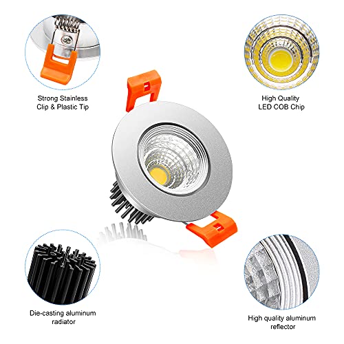 2Inch Led Recessed Ceiling Light, 3W Dimmable Led Downlight, Daylight White 5000K-5500K, 60 Beam Angle Cob Recessed Lights With Driver, 25W Halogen Bulbs Equivalent For Ceiling Lighting, Silver 6Pack #TOP1