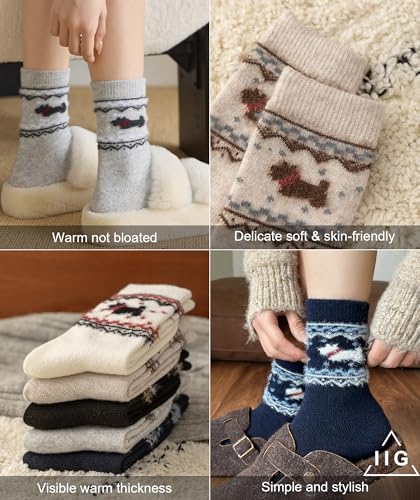 Image of IIG 5 Pairs Women's Vintage Style Thick Wool Warm Winter Crew Socks