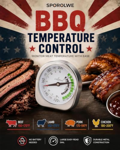 Image of Leave in Probe Meat Thermometer Oven Safe Dual Pointer Dial BBQ Grill