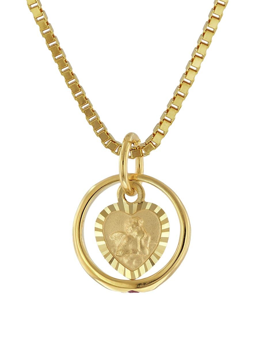 trendor Taufring Rubin Amorherz Gold 585 an goldplattierter Halskette 75119