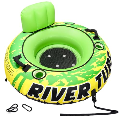 53" Inflatable River Tube with Backrest & Cup Holders, Heavy Duty Pool Float for Adults, Durable Floating Lounge with Handles & Rope, Comfortable for River, Lake, Backyard Pool