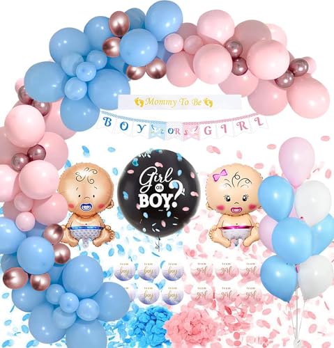 Gender Reveal Party Deko Set für Babypartys, Babyparty & Baby Shower Deko, Mädchen oder Junge Deko, Boy or Girl, Rosa Blau Gender Reveal mit Konfetti, Geschlecht verkünden Party (Rosa und Blau)