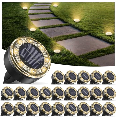 vighep Mini Solar Ground Lights, 24 Pack Solar Lights Outdoor Waterproof, Upgraded LED Flat...